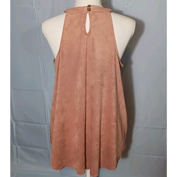 Taylor & Sage Halter Women's Medium Faux Suede Mauve Laser Cut Eyelet Tank - Picture 8 of 13